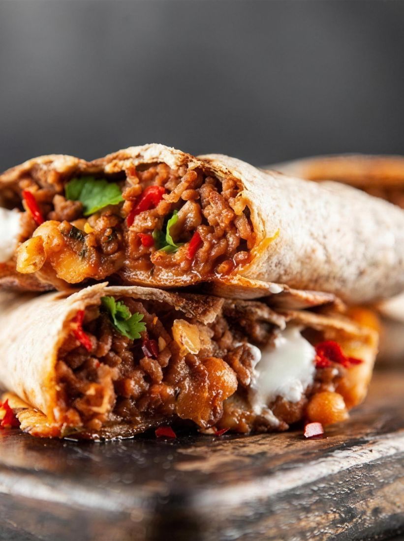 Wrap garni coupé en deux